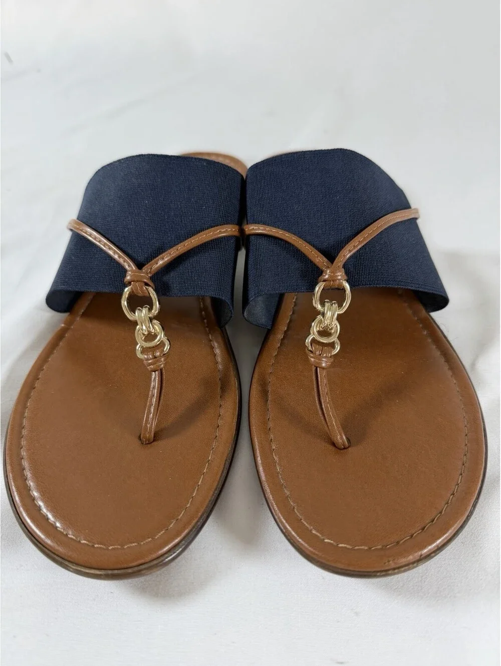 Italian Shoemakers Women's Sandals with Navy Strap and Brown Sole Size 9